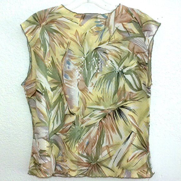 Jaipur, Green tropical leaves tank top, with clear sequins details - Picture 3 of 6